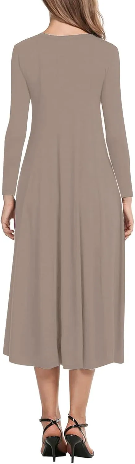 Necooer Women's Casual Loose Plain Pleated Long Dress Short Sleeve Midi Dresses