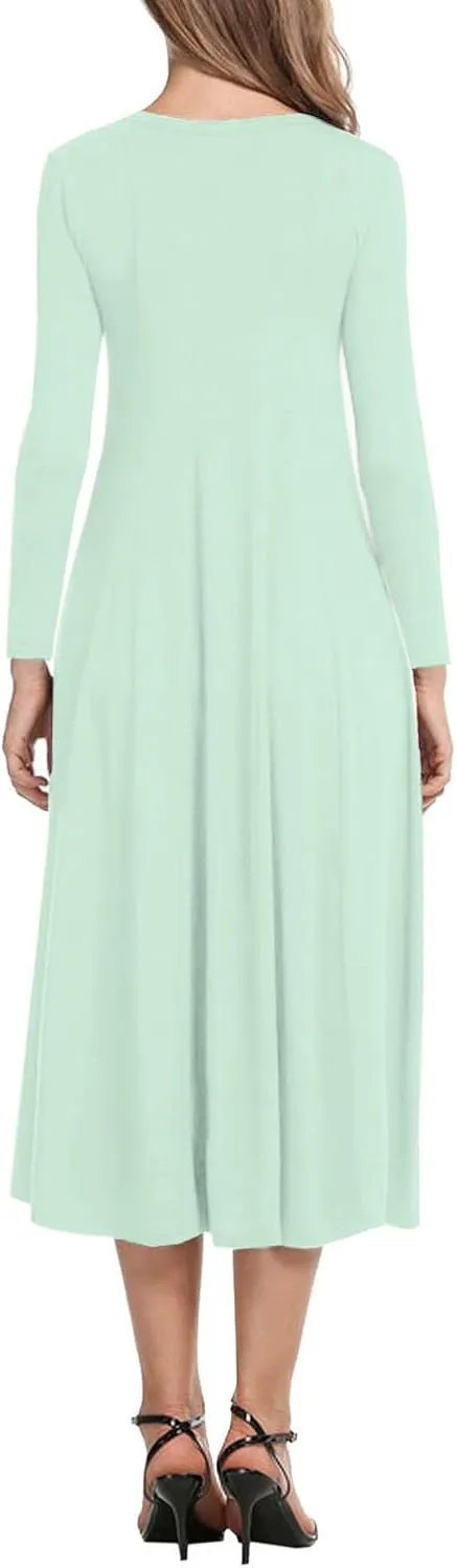Necooer Women's Casual Loose Plain Pleated Long Dress Short Sleeve Midi Dresses