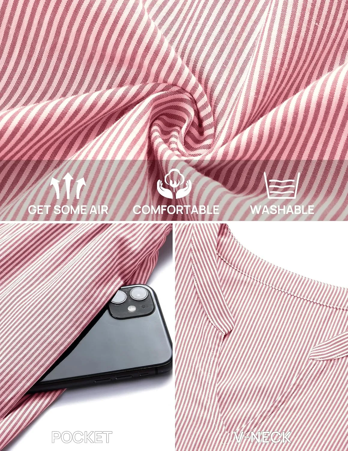 NENONA Women's 2025 Striped Long Sleeve Spring Maxi Dress V Neck Casual Flowy Lightweight Beach Vacation Dresses with Pockets
