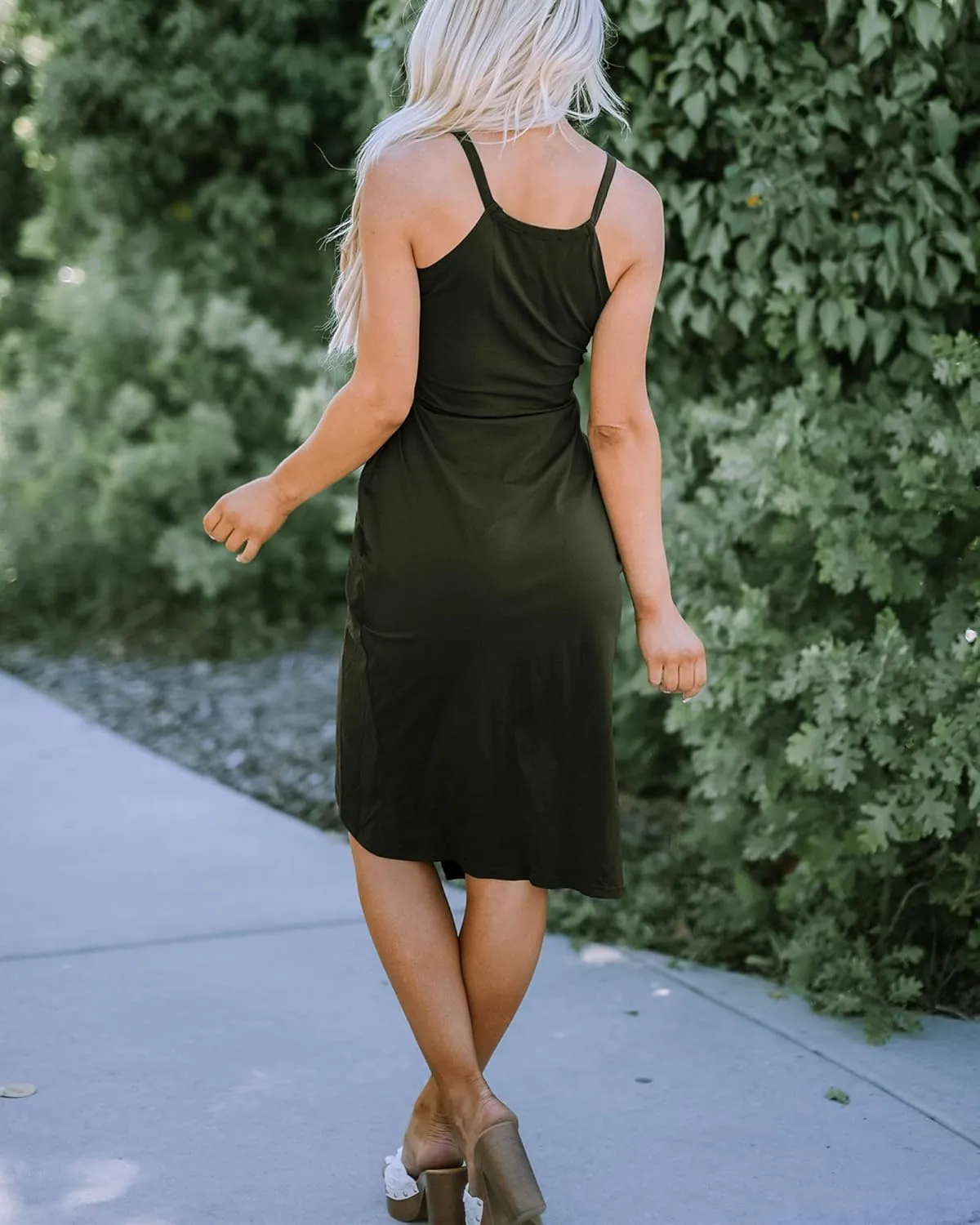 NOLLSOM Women Casual Sleeveless Striped Tank Midi Dresses Halter Neck Ruched Bodycon Dresses Tie Waist T Shirt Summer Dress