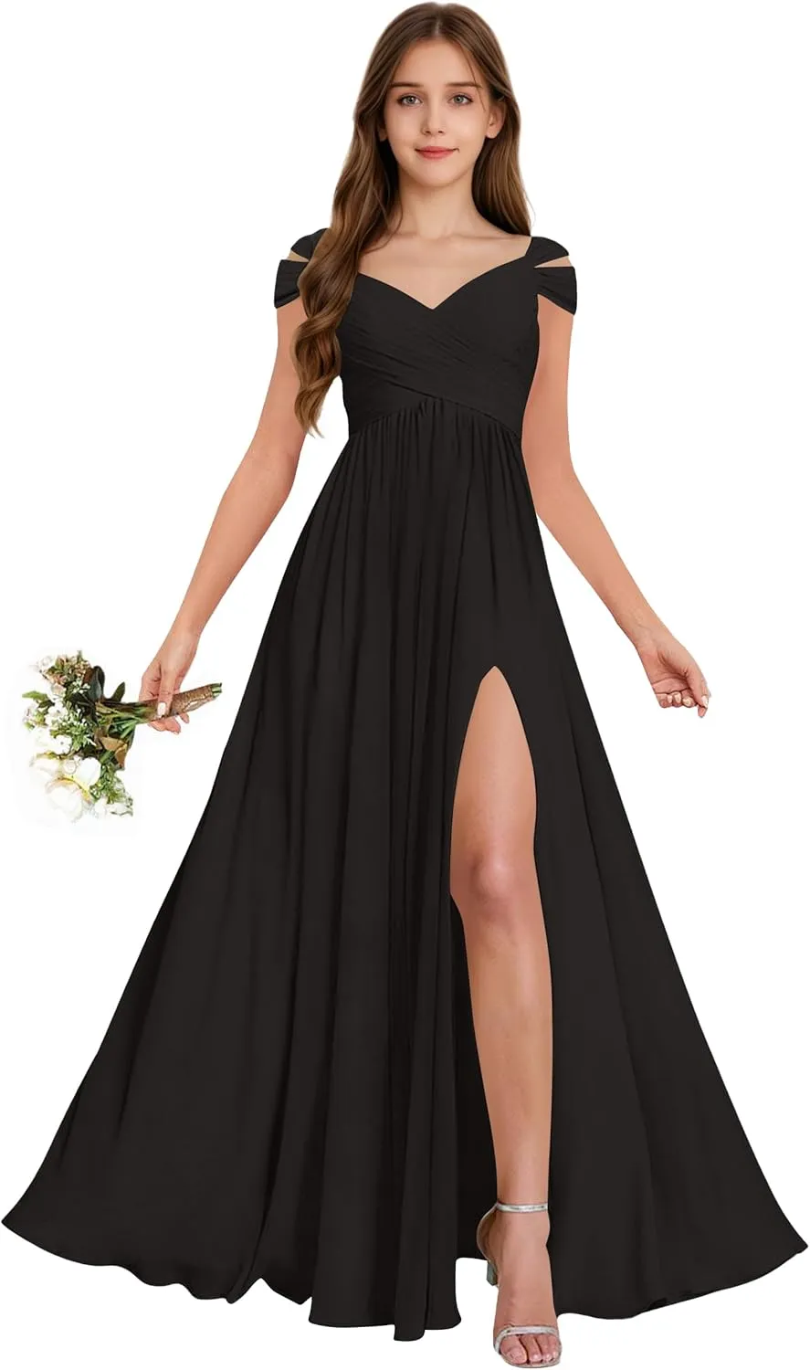 Off The Shoulder Junior Bridesmaid Dresses Pleated Chiffon Split Flower Girl Dress for Formal Wedding Gowns