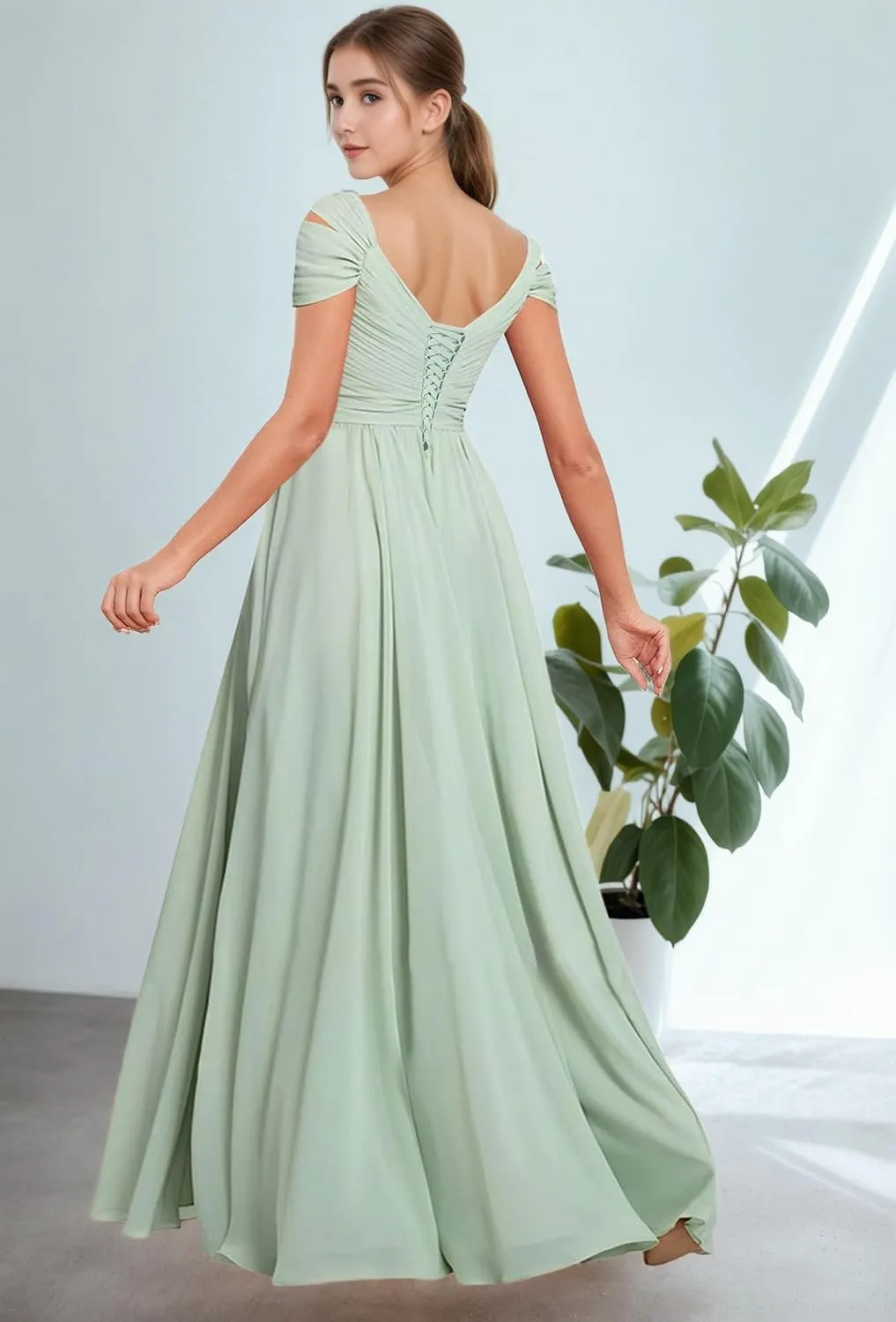 Off The Shoulder Junior Bridesmaid Dresses Pleated Chiffon Split Flower Girl Dress for Formal Wedding Gowns
