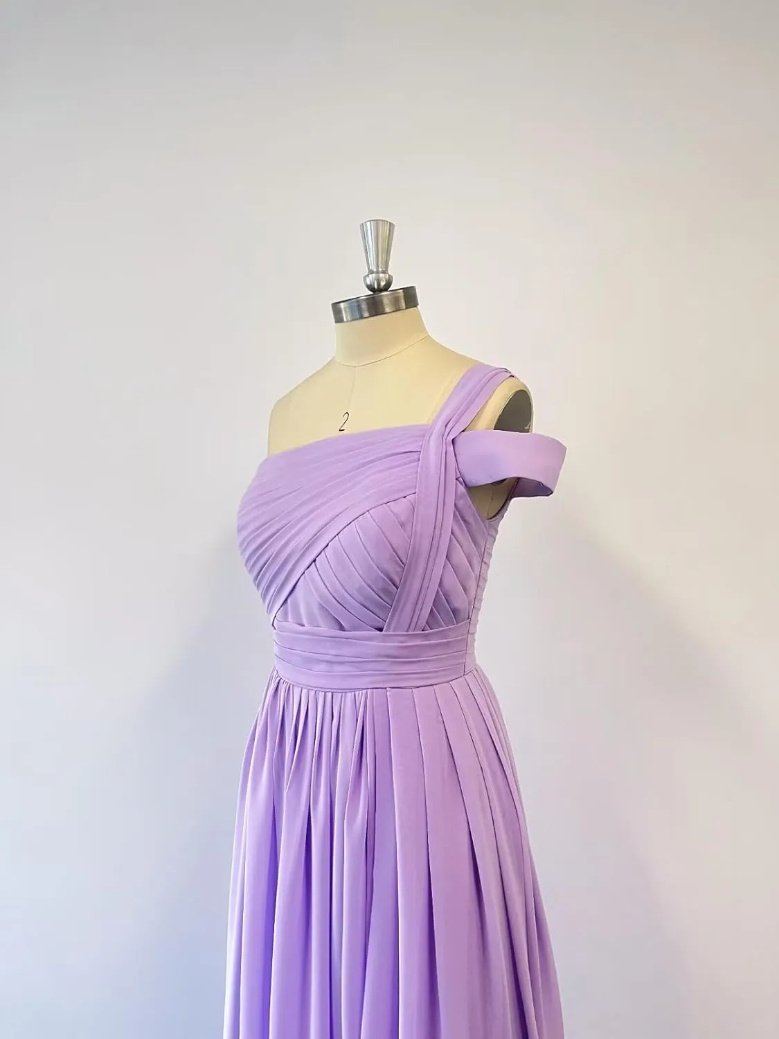 One Shoulder Chiffon Bridesmaid Dresses Long with Slit A-line Ruched Formal Gowns for Women with Pocket WO076