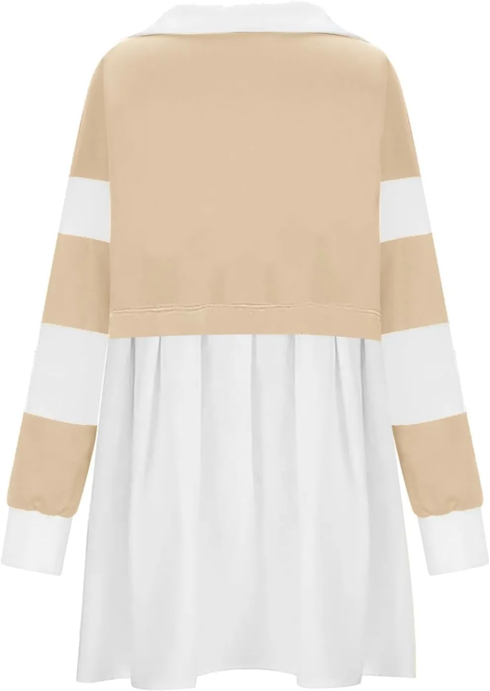 Oversized Sweatshirt for Women Long Sleeve V Neck Patchwork Pleated Pullover Mini Dress Fall Clothes 2024