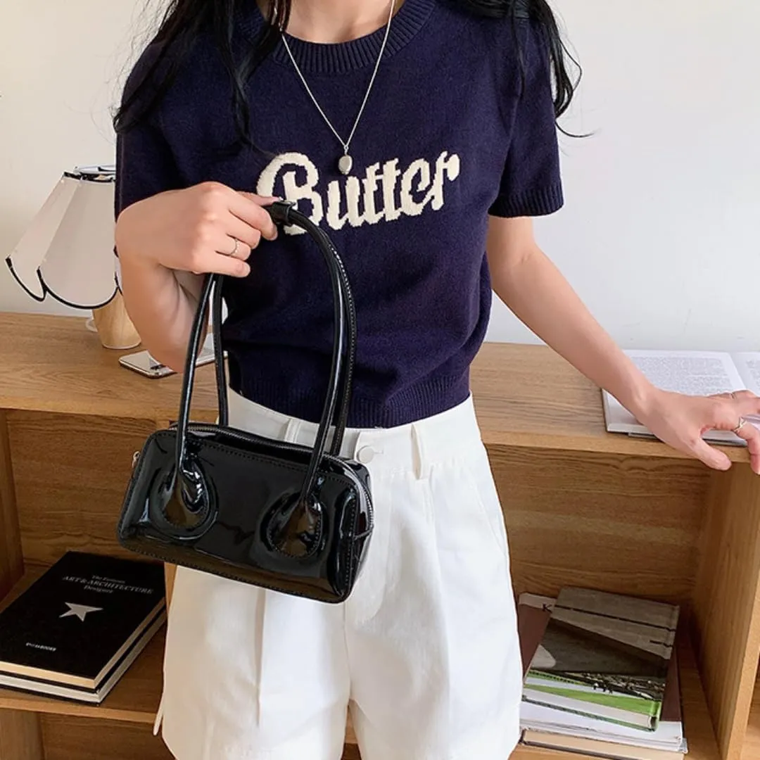 Patent Leather Shoulder Bag for Women Top Handle Bag Cute Versatile Satchel Handbag Purses Aesthetic Underarm Bag