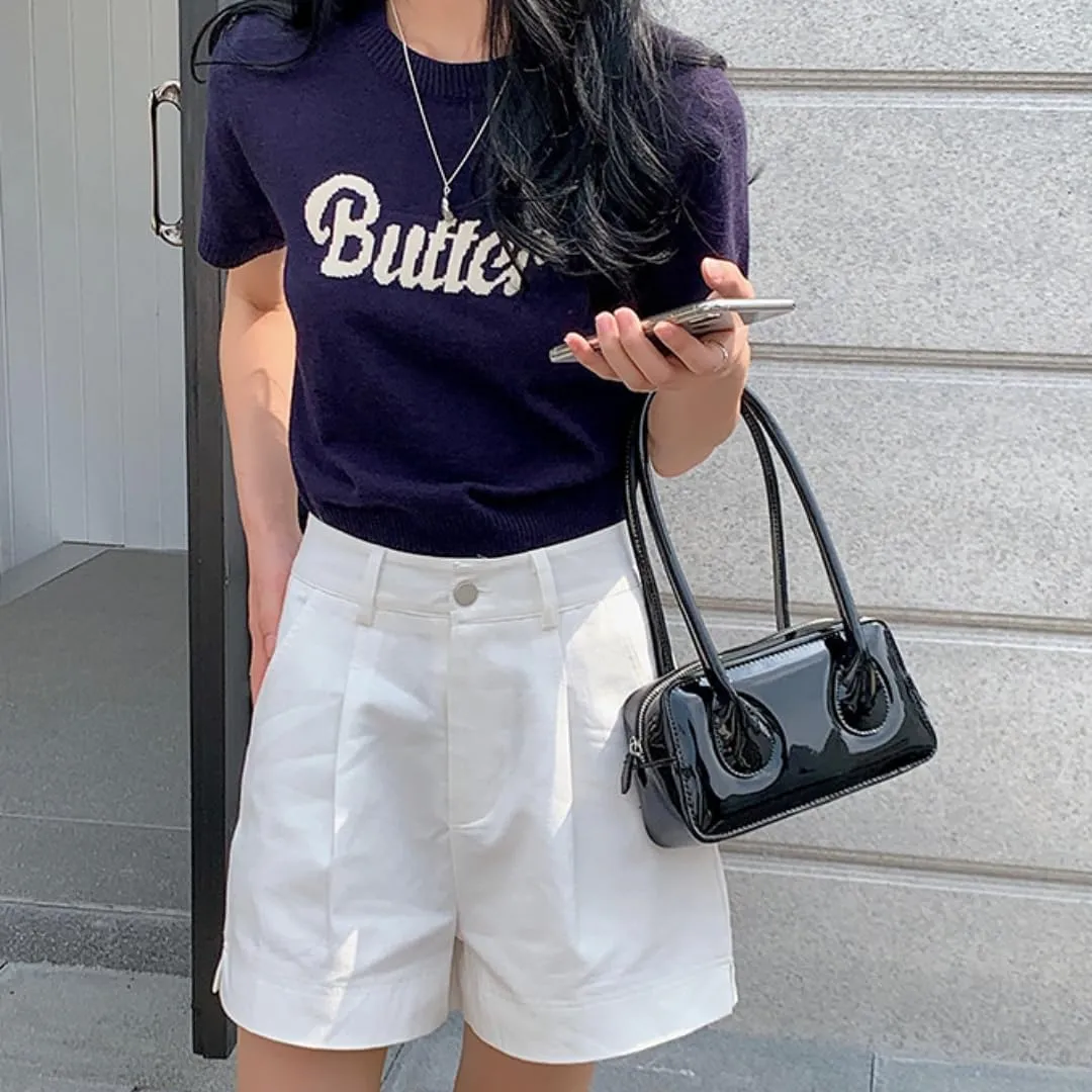 Patent Leather Shoulder Bag for Women Top Handle Bag Cute Versatile Satchel Handbag Purses Aesthetic Underarm Bag