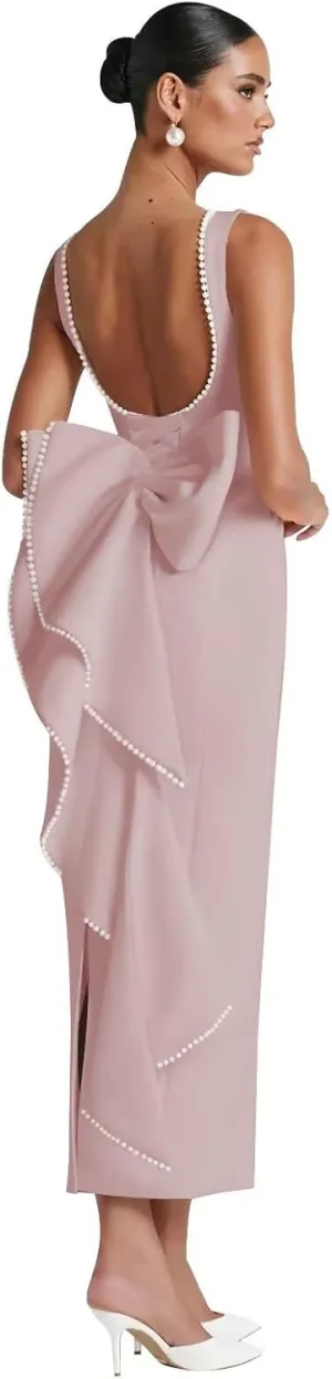Pearl Satin Wedding Dresses for Bride Midi Prom Dress with Bow Back Corset Formal Party Gowns