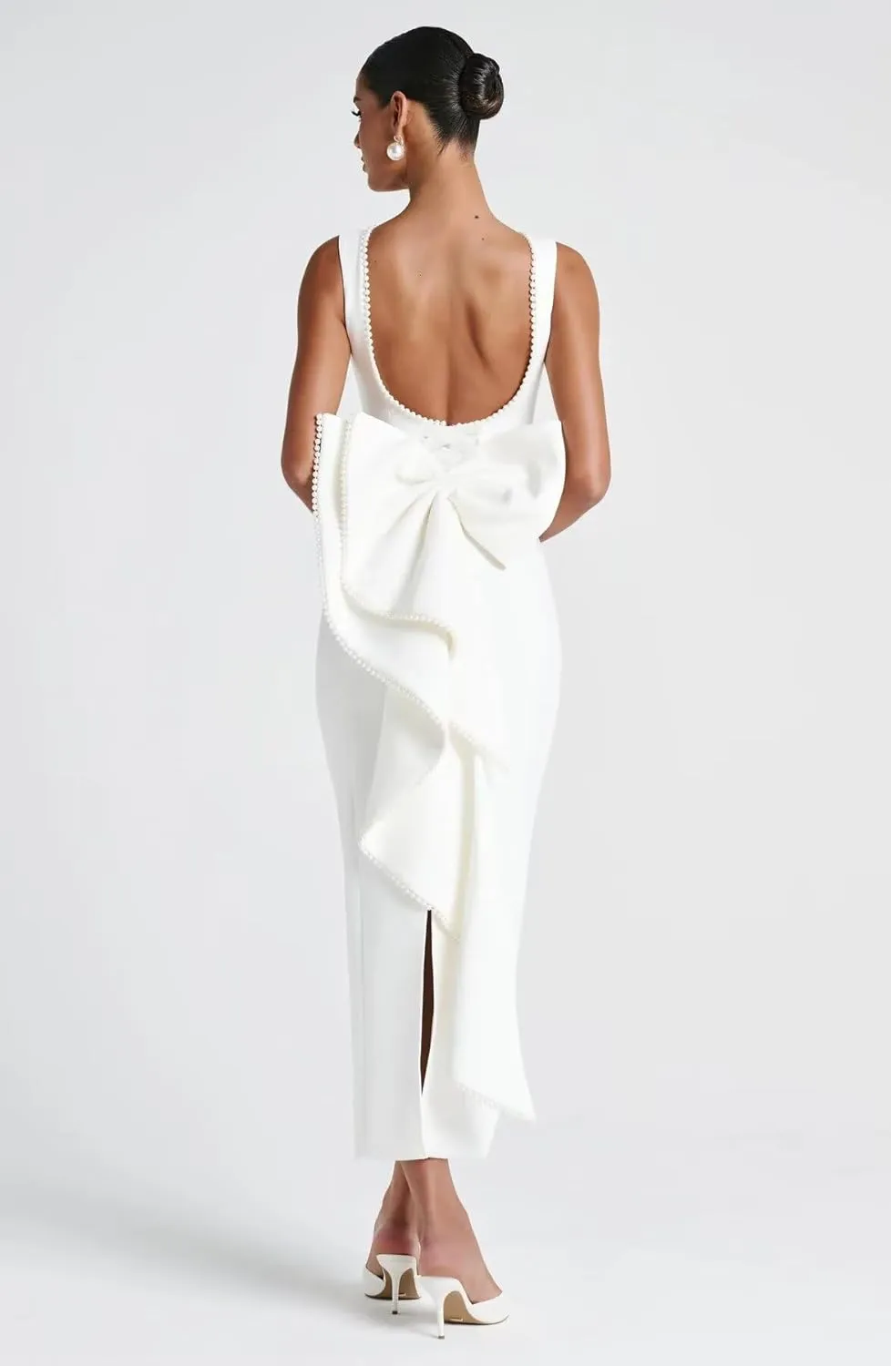 Pearl Satin Wedding Dresses for Bride Midi Prom Dress with Bow Back Corset Formal Party Gowns