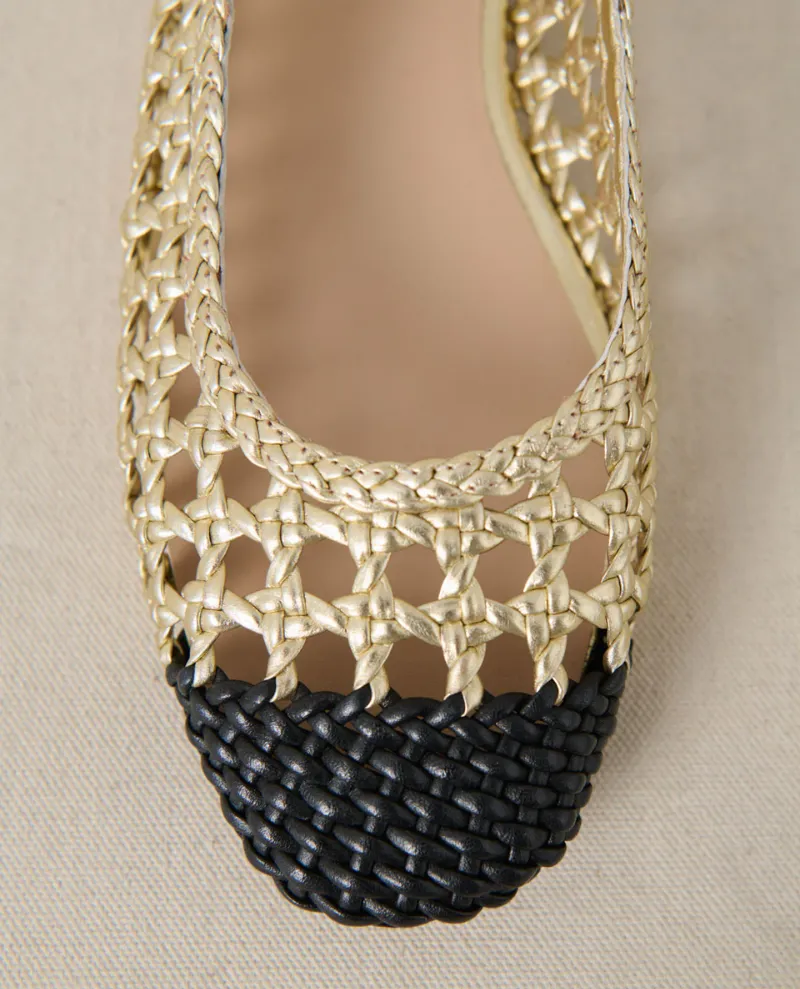 Petite Mendigote Coralie Gold Woven Ballet Pumps