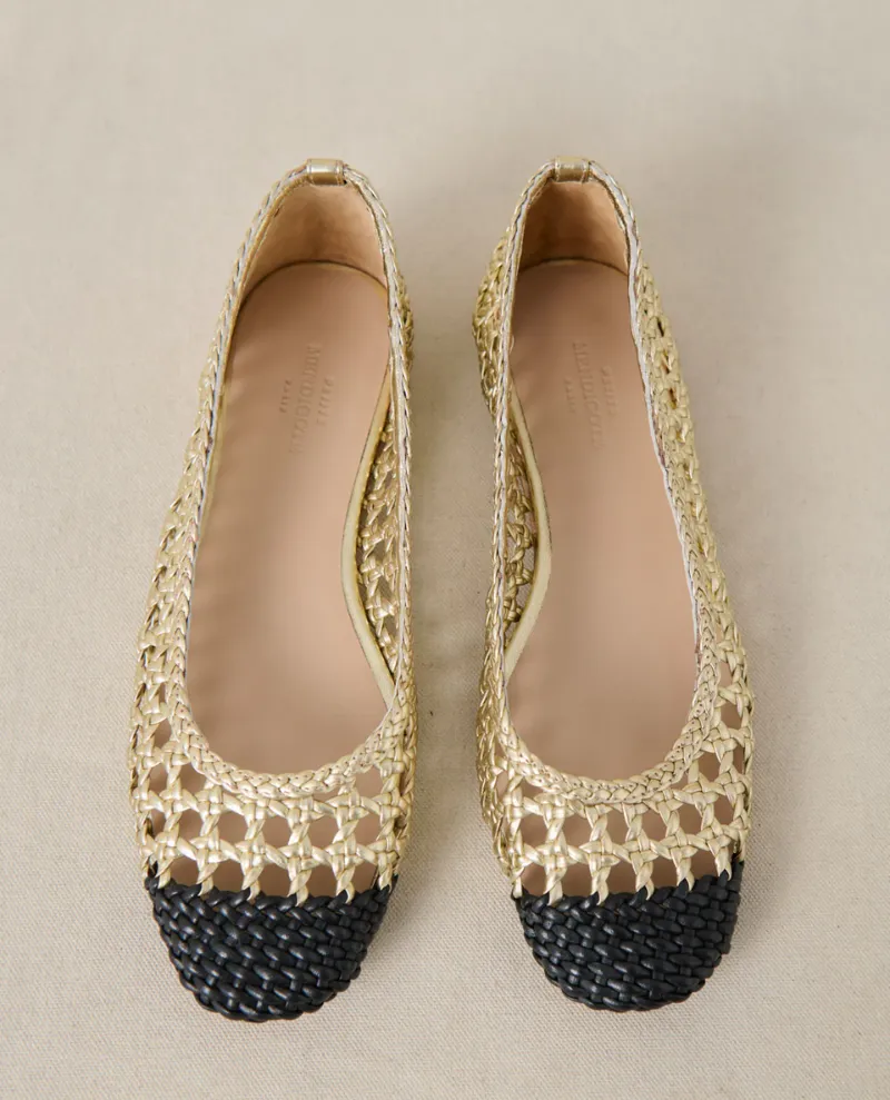 Petite Mendigote Coralie Gold Woven Ballet Pumps