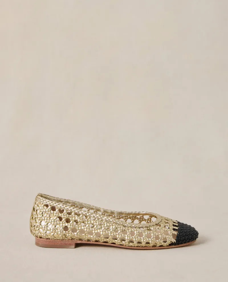 Petite Mendigote Coralie Gold Woven Ballet Pumps