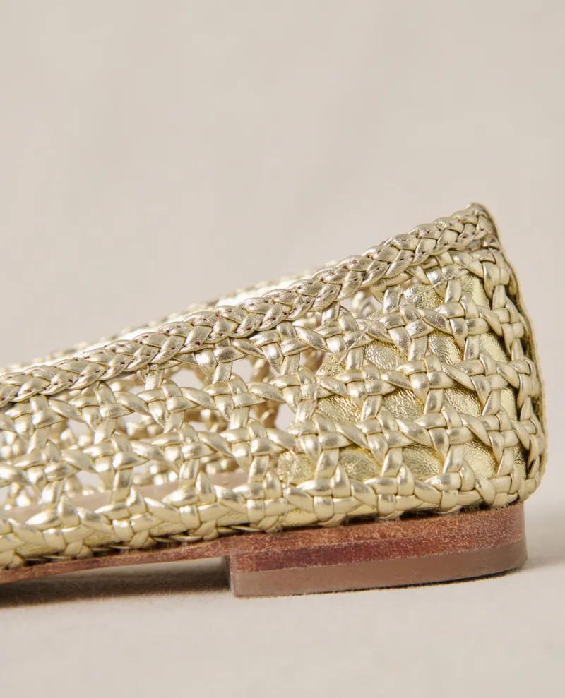 Petite Mendigote Coralie Gold Woven Ballet Pumps