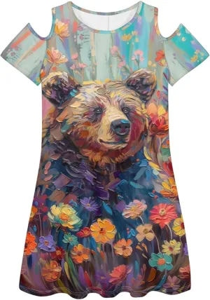 PinUp Angel Womens Art Oil Painting Animal Pattern Summer Dresses Beach Casual Loose Tshirt Floral Short Sleeve Sundress
