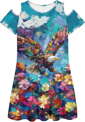 PinUp Angel Womens Art Oil Painting Animal Pattern Summer Dresses Beach Casual Loose Tshirt Floral Short Sleeve Sundress