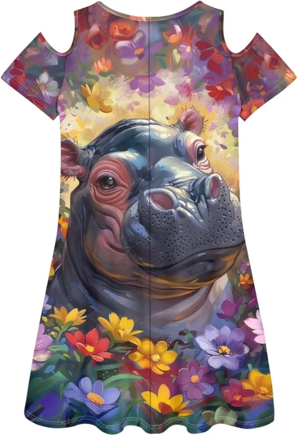PinUp Angel Womens Art Oil Painting Animal Pattern Summer Dresses Beach Casual Loose Tshirt Floral Short Sleeve Sundress