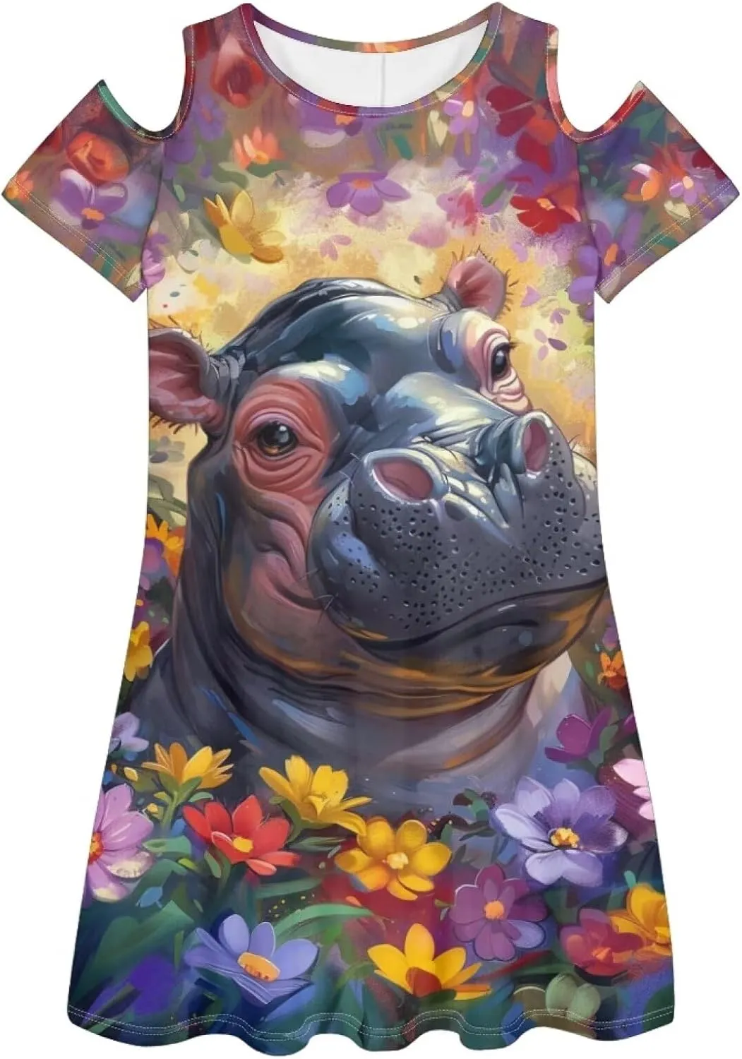 PinUp Angel Womens Art Oil Painting Animal Pattern Summer Dresses Beach Casual Loose Tshirt Floral Short Sleeve Sundress