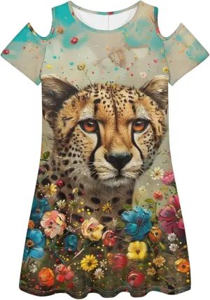 PinUp Angel Womens Art Oil Painting Animal Pattern Summer Dresses Beach Casual Loose Tshirt Floral Short Sleeve Sundress