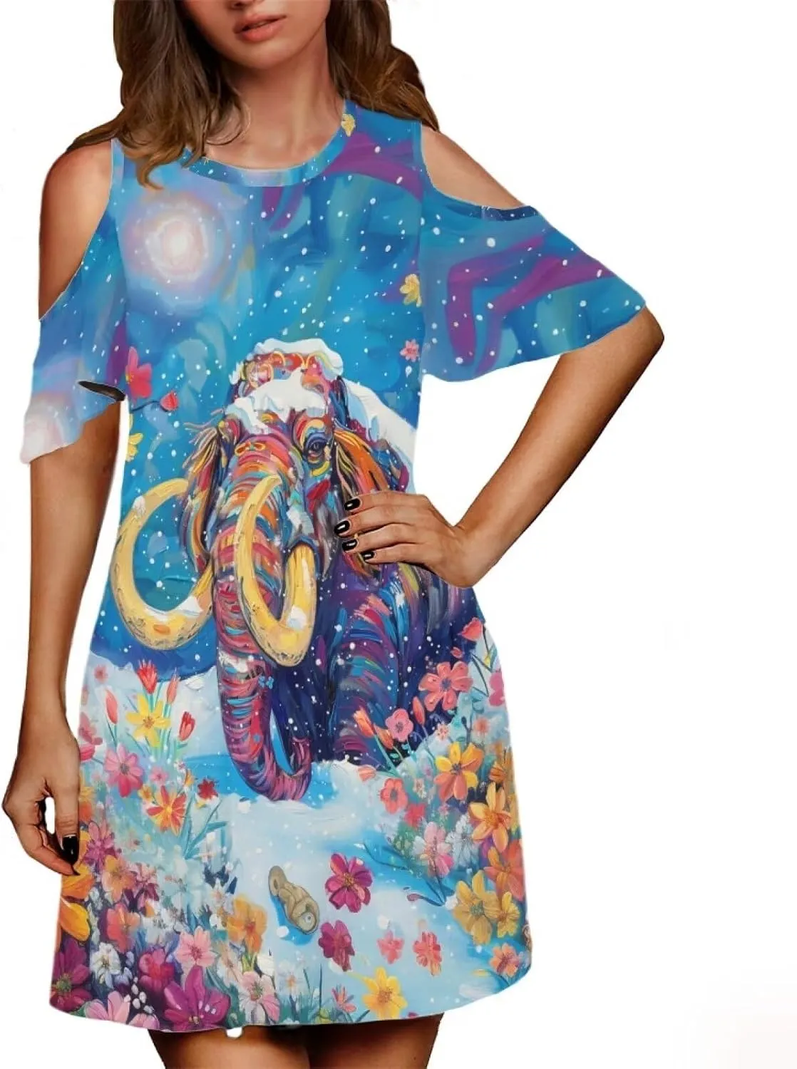 PinUp Angel Womens Art Oil Painting Animal Pattern Summer Dresses Beach Casual Loose Tshirt Floral Short Sleeve Sundress