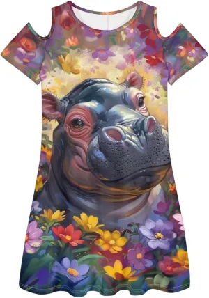 PinUp Angel Womens Art Oil Painting Animal Pattern Summer Dresses Beach Casual Loose Tshirt Floral Short Sleeve Sundress