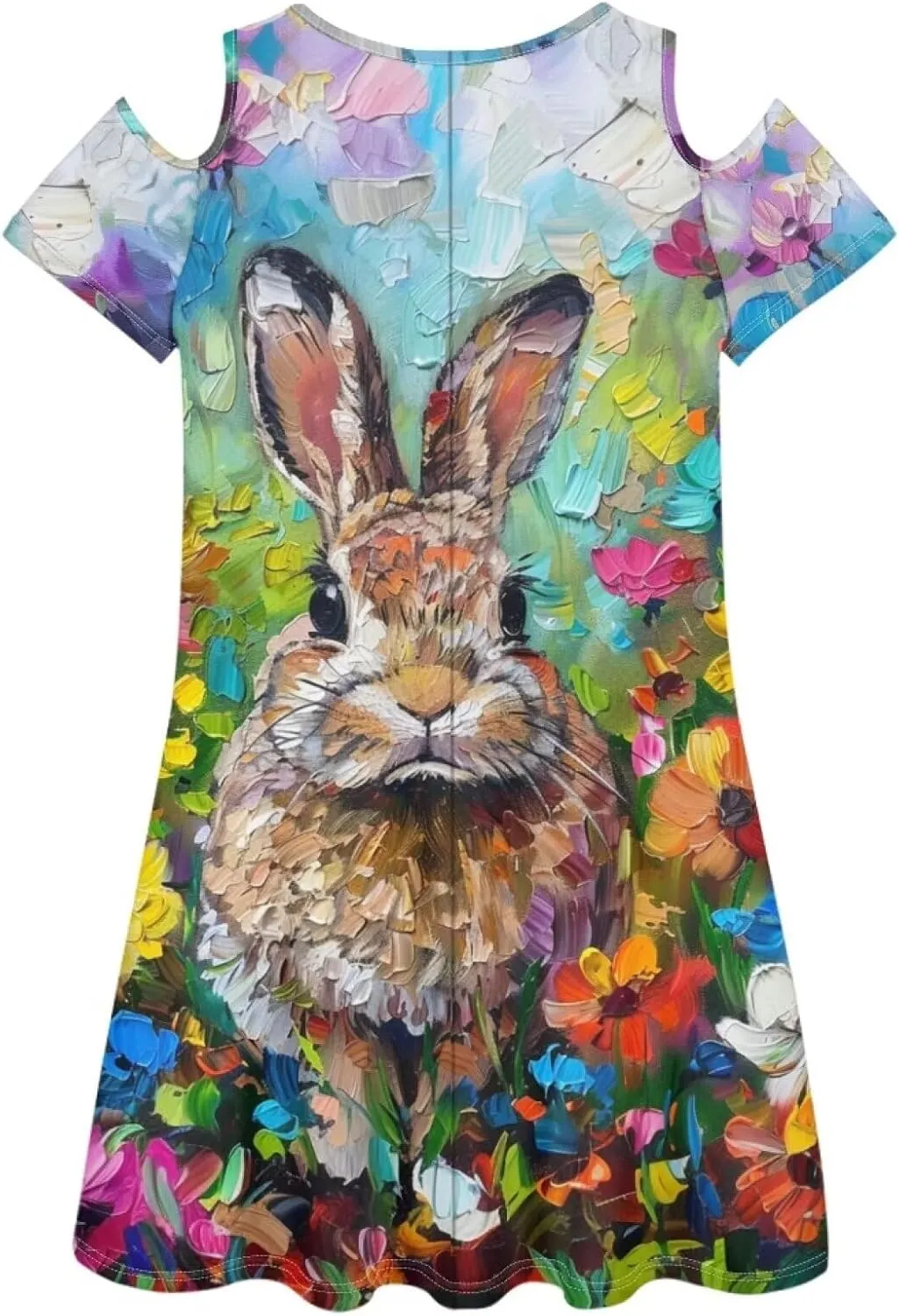 PinUp Angel Womens Art Oil Painting Animal Pattern Summer Dresses Beach Casual Loose Tshirt Floral Short Sleeve Sundress