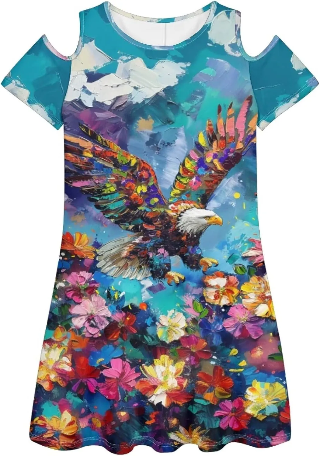 PinUp Angel Womens Art Oil Painting Animal Pattern Summer Dresses Beach Casual Loose Tshirt Floral Short Sleeve Sundress