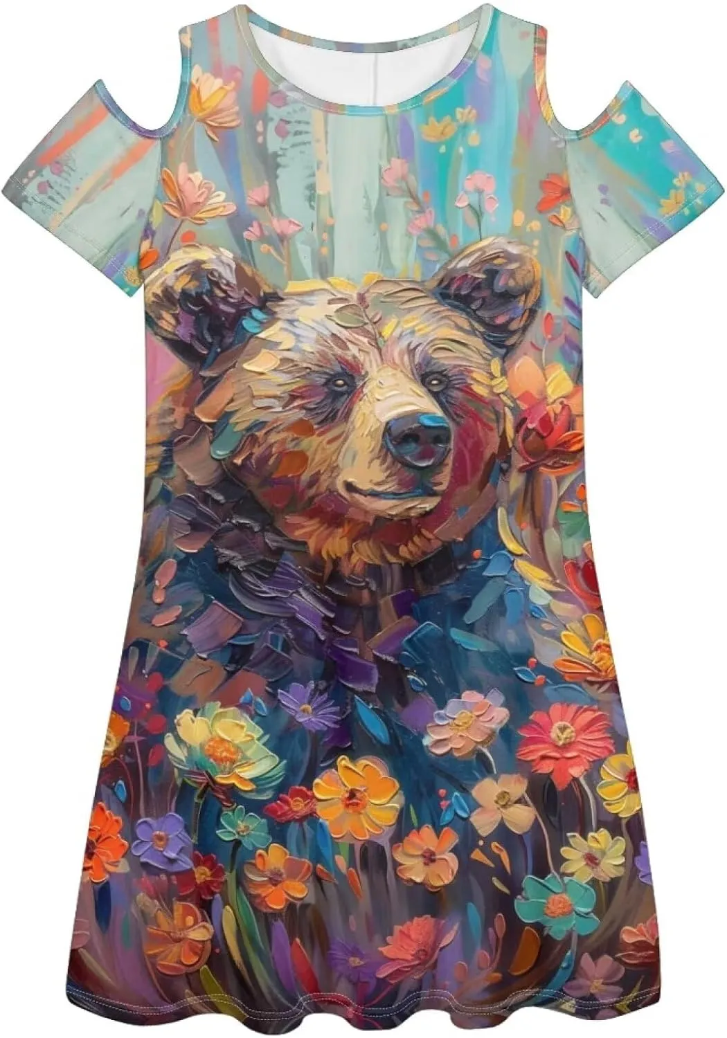PinUp Angel Womens Art Oil Painting Animal Pattern Summer Dresses Beach Casual Loose Tshirt Floral Short Sleeve Sundress
