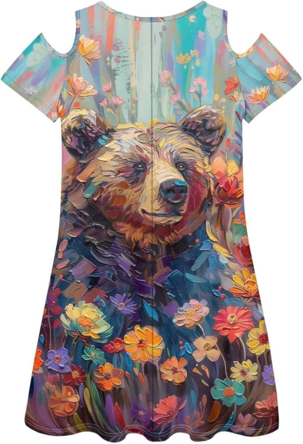 PinUp Angel Womens Art Oil Painting Animal Pattern Summer Dresses Beach Casual Loose Tshirt Floral Short Sleeve Sundress