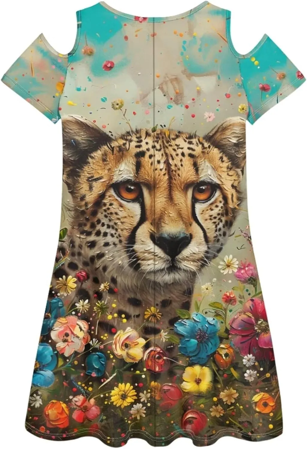 PinUp Angel Womens Art Oil Painting Animal Pattern Summer Dresses Beach Casual Loose Tshirt Floral Short Sleeve Sundress