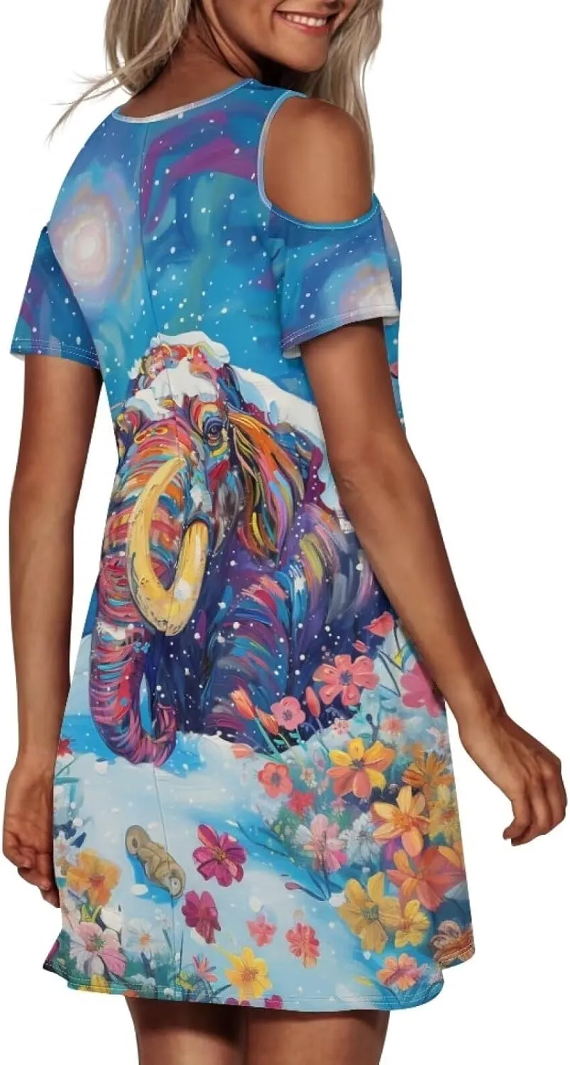 PinUp Angel Womens Art Oil Painting Animal Pattern Summer Dresses Beach Casual Loose Tshirt Floral Short Sleeve Sundress