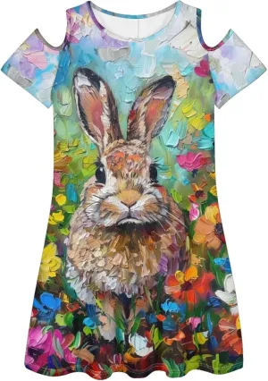 PinUp Angel Womens Art Oil Painting Animal Pattern Summer Dresses Beach Casual Loose Tshirt Floral Short Sleeve Sundress