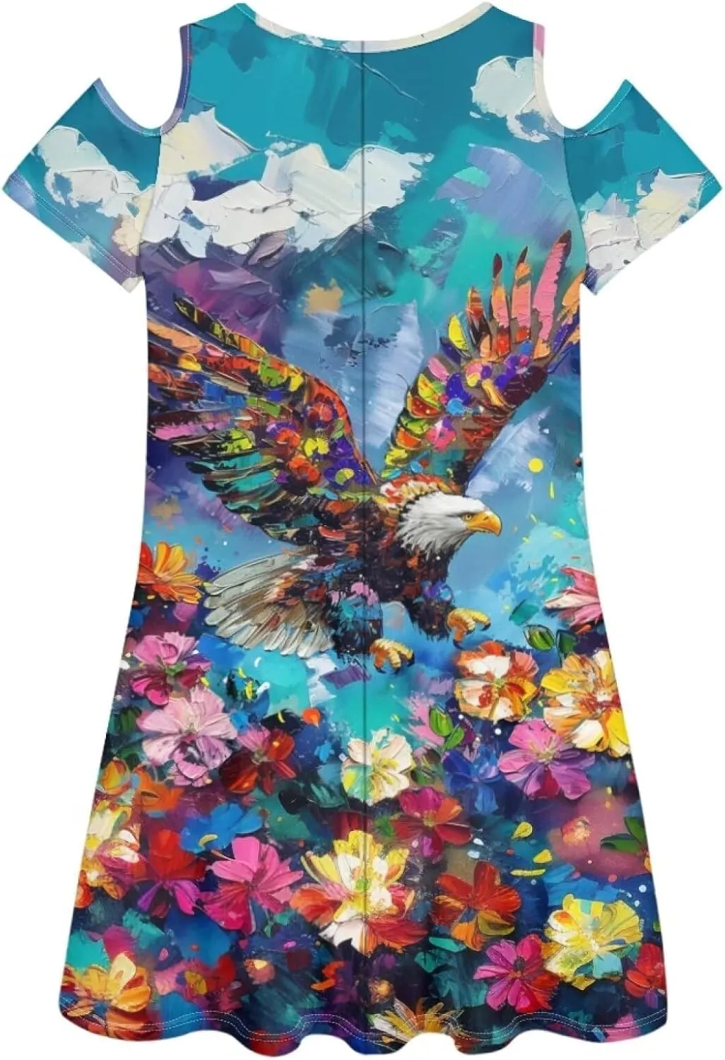 PinUp Angel Womens Art Oil Painting Animal Pattern Summer Dresses Beach Casual Loose Tshirt Floral Short Sleeve Sundress