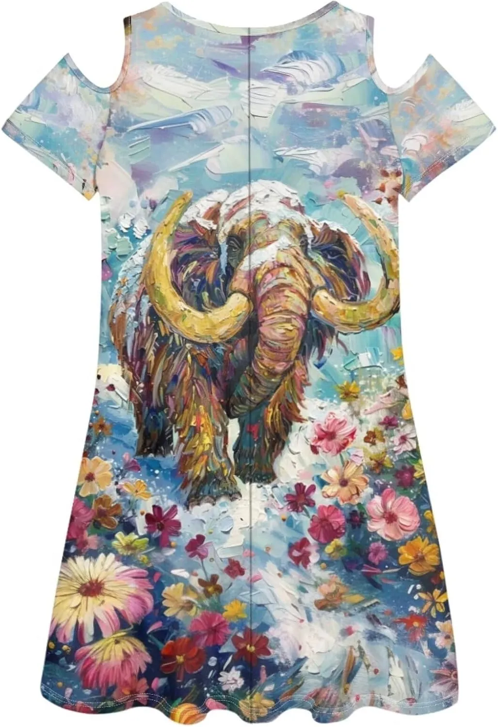 PinUp Angel Womens Summer Short Sleeve Dresses Art Oil Painting Animal Pattern Casual Crew Neck Dress Comfy Beach Sundress