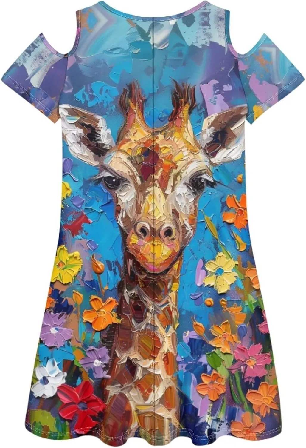 PinUp Angel Womens Summer Short Sleeve Dresses Art Oil Painting Animal Pattern Casual Crew Neck Dress Comfy Beach Sundress