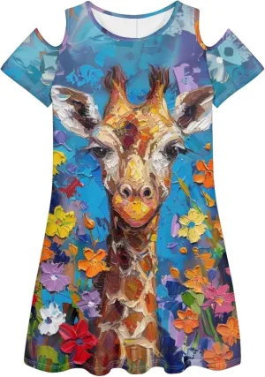 PinUp Angel Womens Summer Short Sleeve Dresses Art Oil Painting Animal Pattern Casual Crew Neck Dress Comfy Beach Sundress