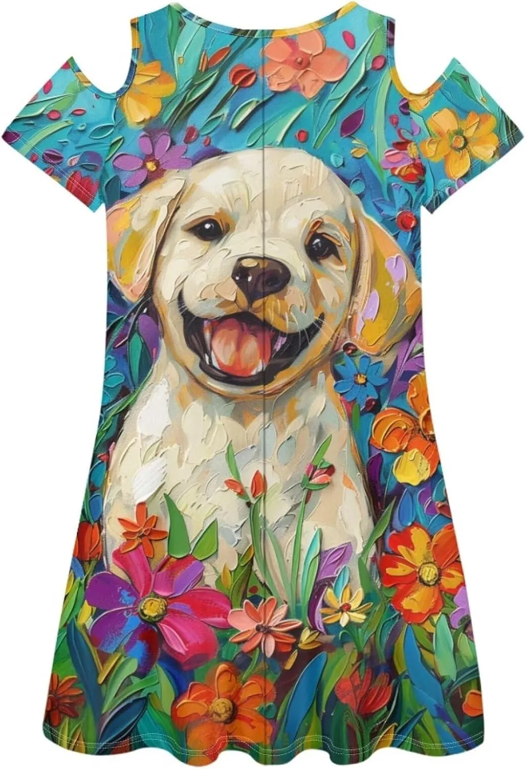 PinUp Angel Womens Summer Short Sleeve Dresses Art Oil Painting Animal Pattern Casual Crew Neck Dress Comfy Beach Sundress