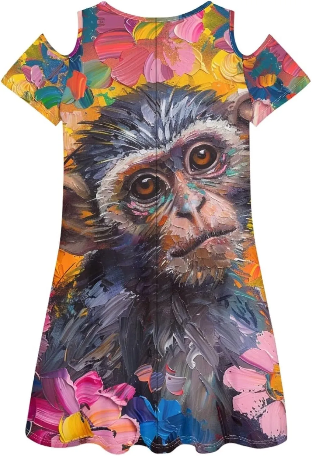 PinUp Angel Womens Summer Short Sleeve Dresses Art Oil Painting Animal Pattern Casual Crew Neck Dress Comfy Beach Sundress