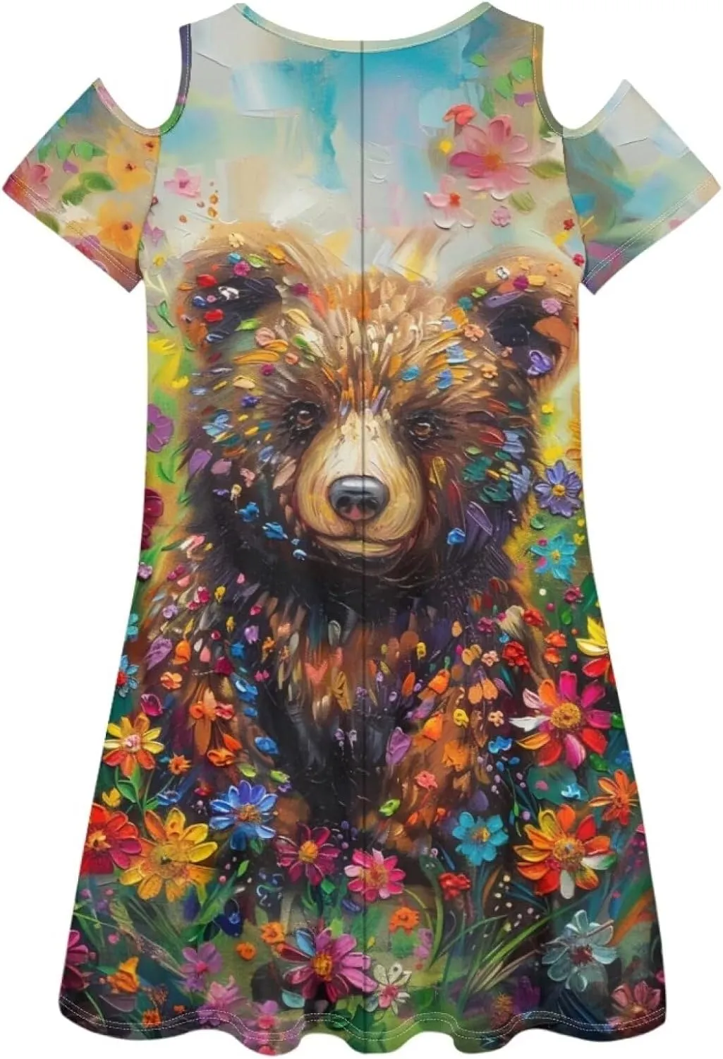 PinUp Angel Womens Summer Short Sleeve Dresses Art Oil Painting Animal Pattern Casual Crew Neck Dress Comfy Beach Sundress