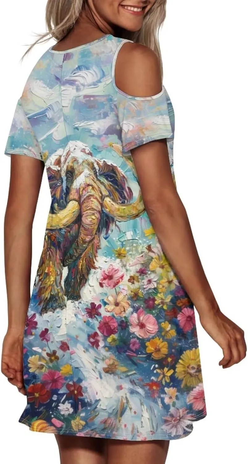 PinUp Angel Womens Summer Short Sleeve Dresses Art Oil Painting Animal Pattern Casual Crew Neck Dress Comfy Beach Sundress