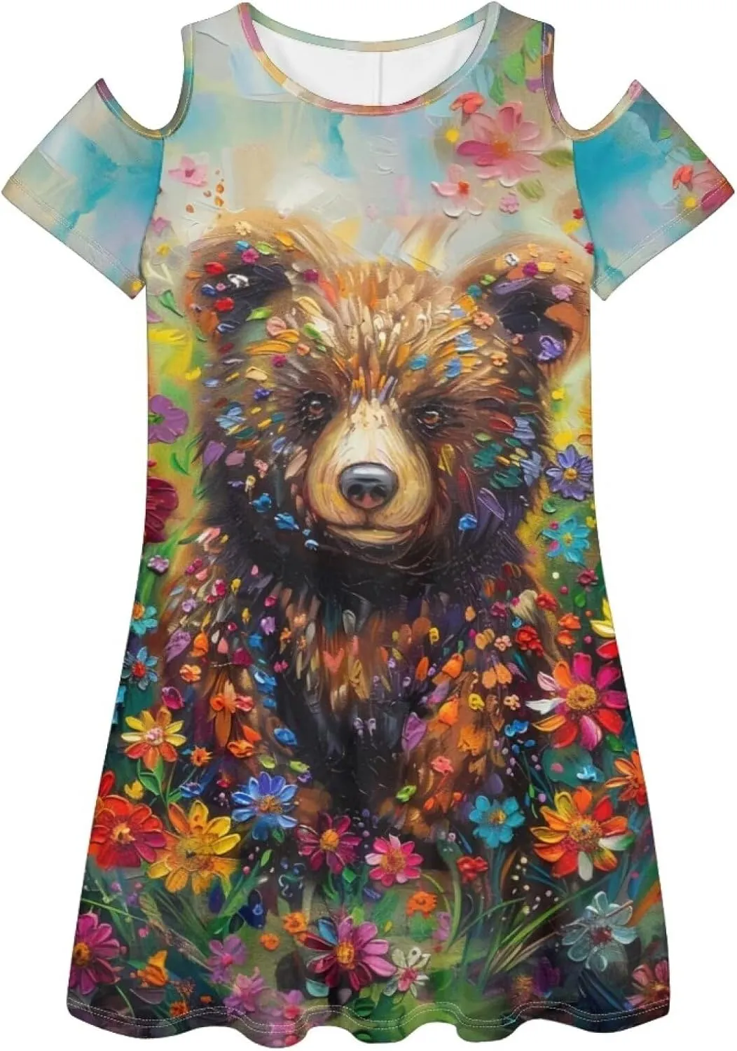 PinUp Angel Womens Summer Short Sleeve Dresses Art Oil Painting Animal Pattern Casual Crew Neck Dress Comfy Beach Sundress