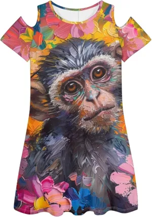 PinUp Angel Womens Summer Short Sleeve Dresses Art Oil Painting Animal Pattern Casual Crew Neck Dress Comfy Beach Sundress