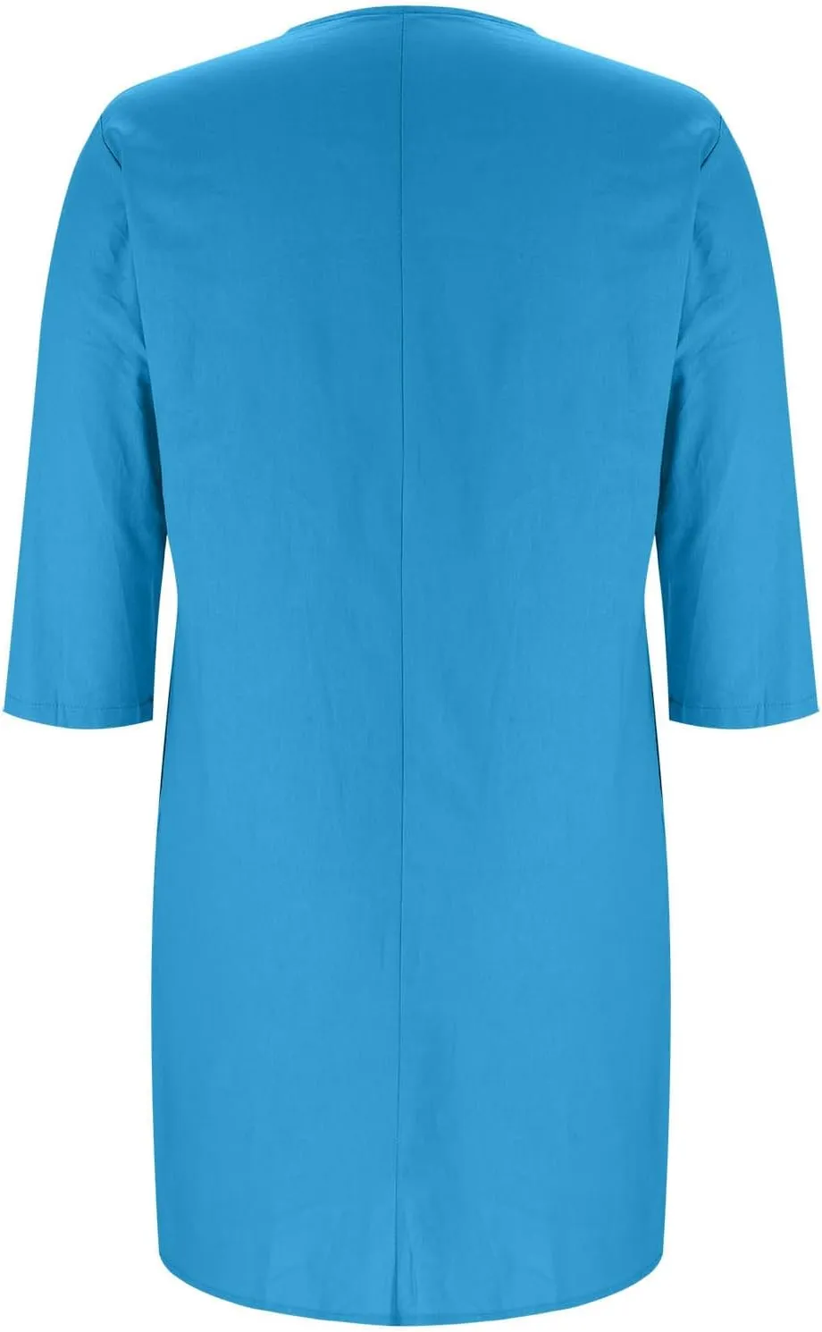 Plus Size Cotton Linen Dress Women's Summer Loose V Neck Vintage 3/4 Sleeve Baggy Lightweight Casual Solid Midi Dress