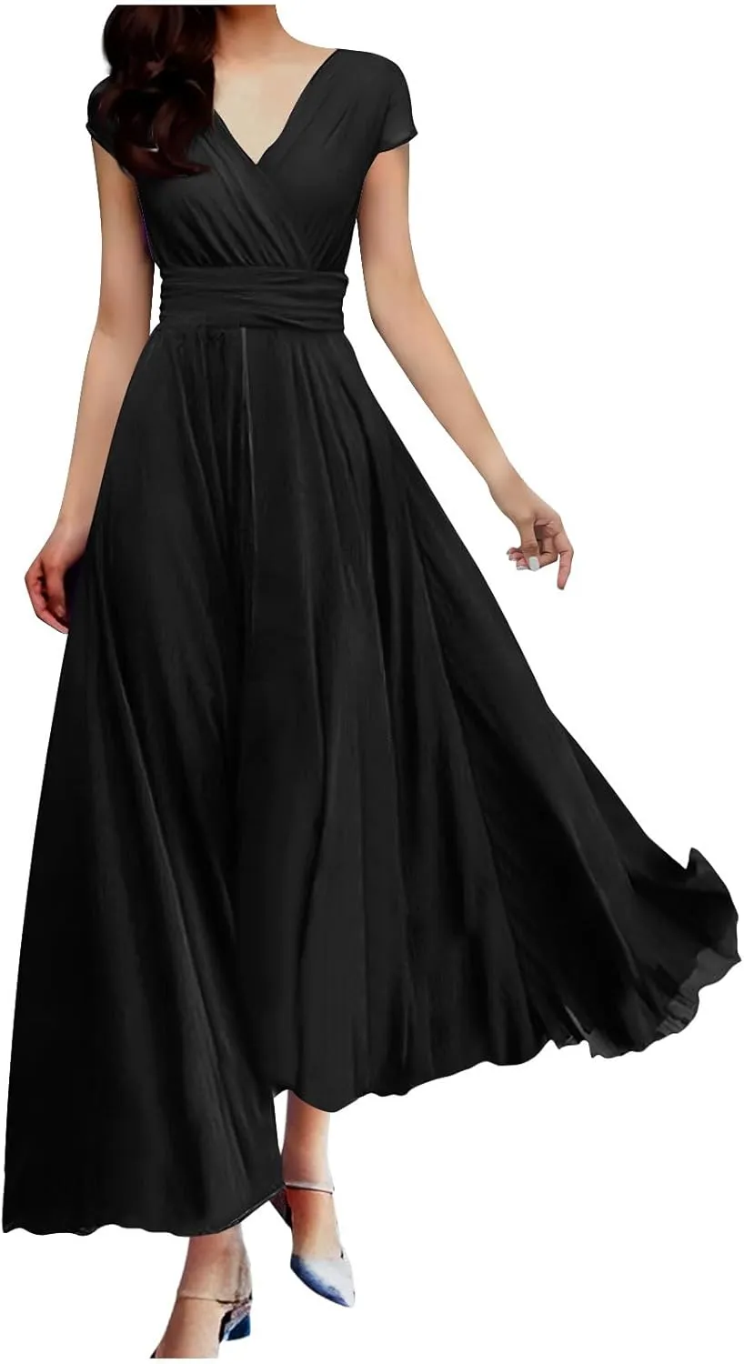 Plus Size Maxi Dresses for Women Long Dress Casual Sundresses Sexy V Neck Party Wrap Dress Flowy Vacation Dresses