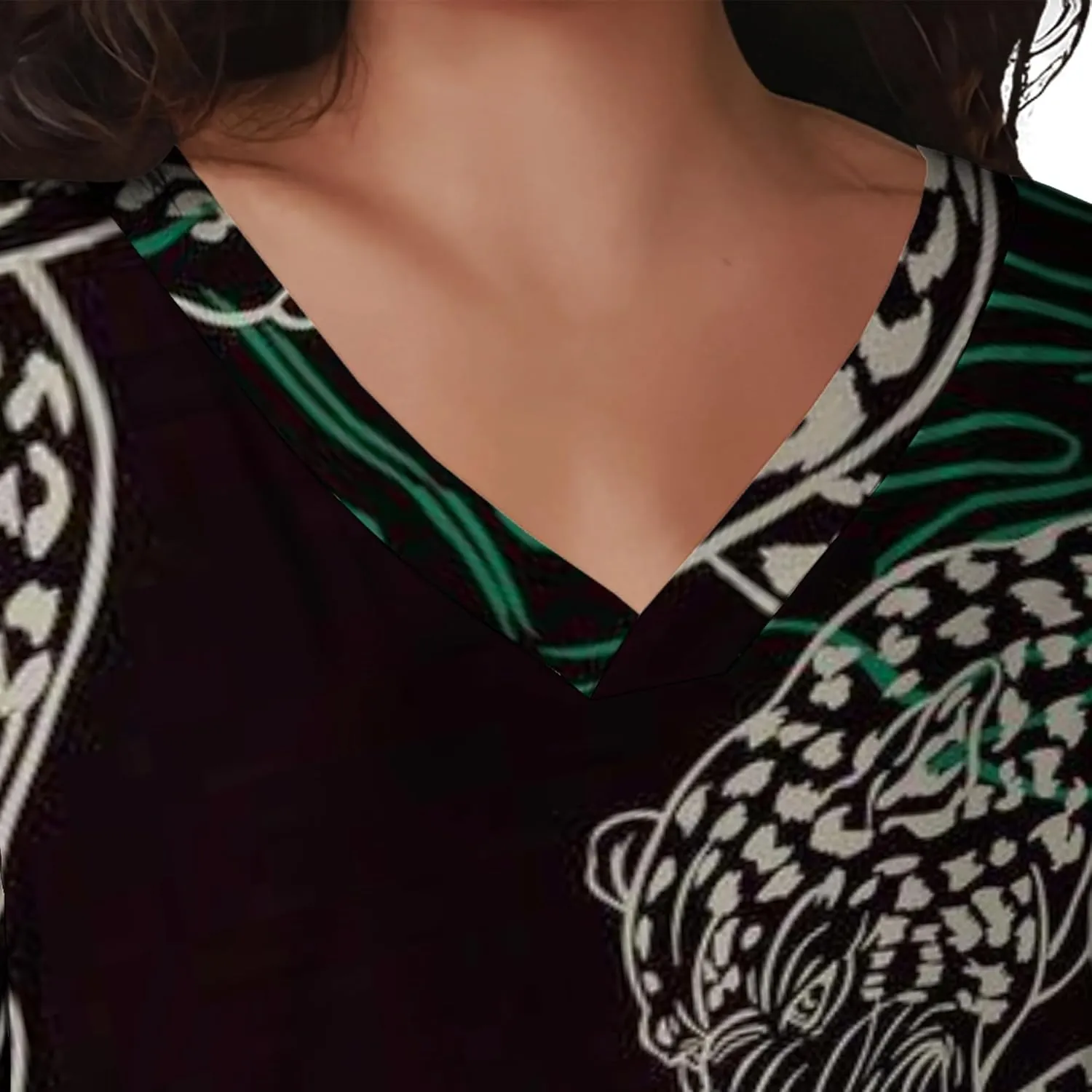 Plus Size Printed Tie Dye Short Skirt for Curvy Women V Neck African Ethnic Style Dress Short Sleeves with Pockets