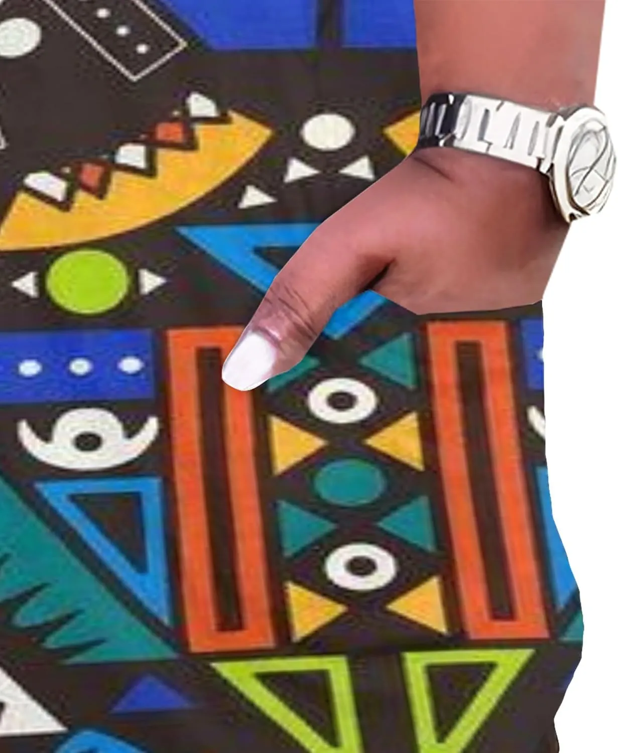 Plus Size Sexy Tie Dye Maxi Dress for Curvy Women V Neck African Print Ethnic Style Maxi Dress Long Sleeves Pockets