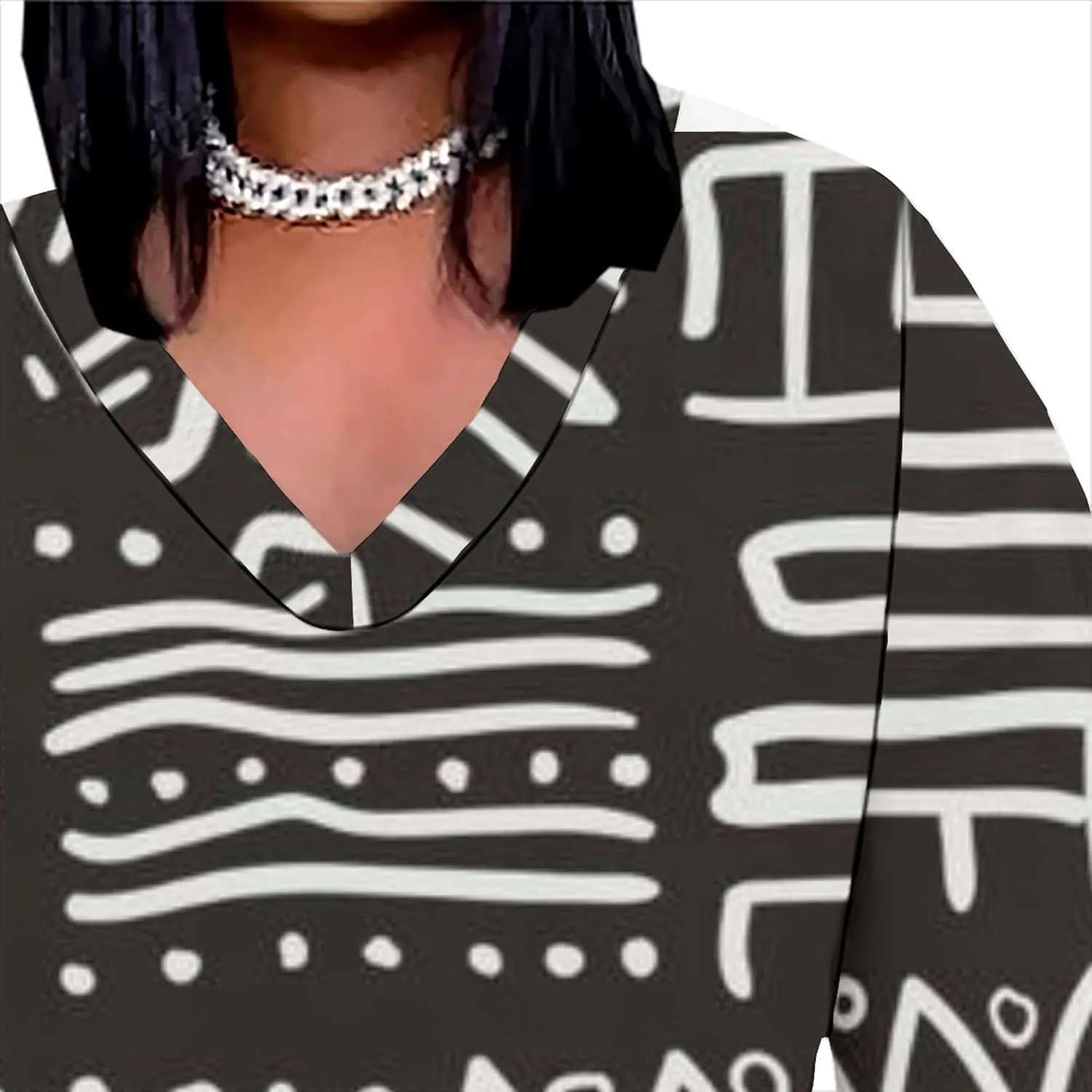 Plus Size Sexy Tie Dye Maxi Dress for Curvy Women V Neck African Print Ethnic Style Maxi Dress Long Sleeves Pockets
