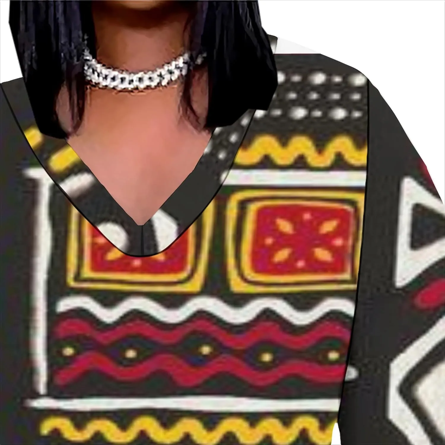 Plus Size Sexy Tie Dye Maxi Dress for Curvy Women V Neck African Print Ethnic Style Maxi Dress Long Sleeves Pockets