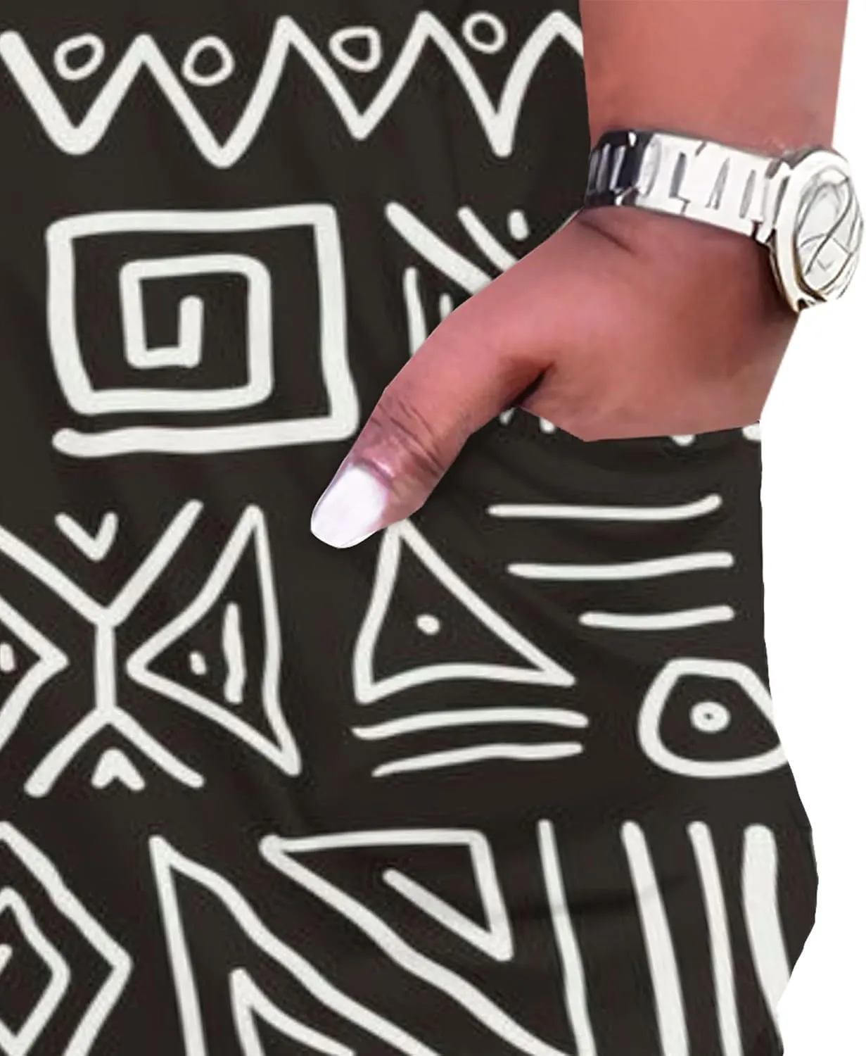 Plus Size Sexy Tie Dye Maxi Dress for Curvy Women V Neck African Print Ethnic Style Maxi Dress Long Sleeves Pockets