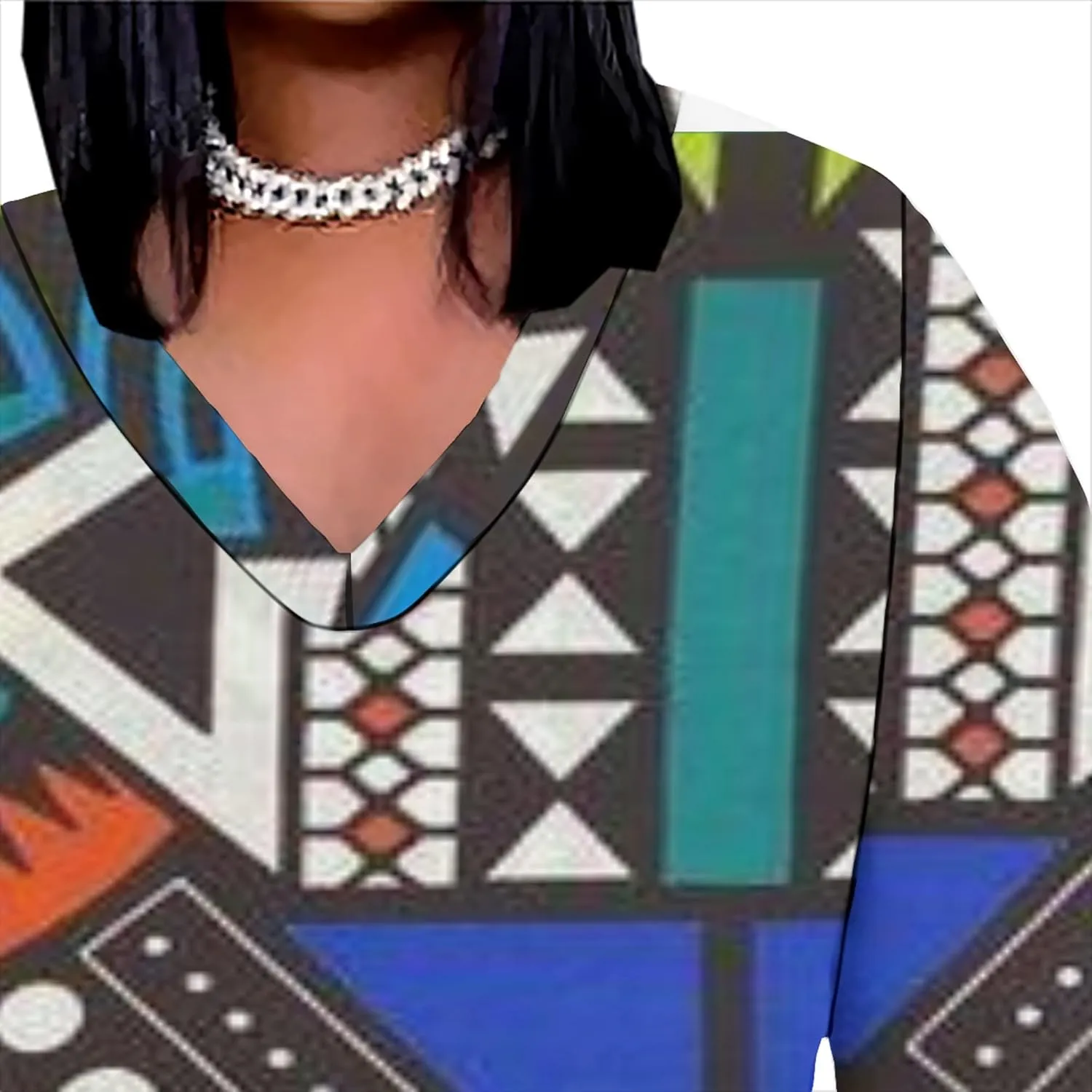 Plus Size Sexy Tie Dye Maxi Dress for Curvy Women V Neck African Print Ethnic Style Maxi Dress Long Sleeves Pockets