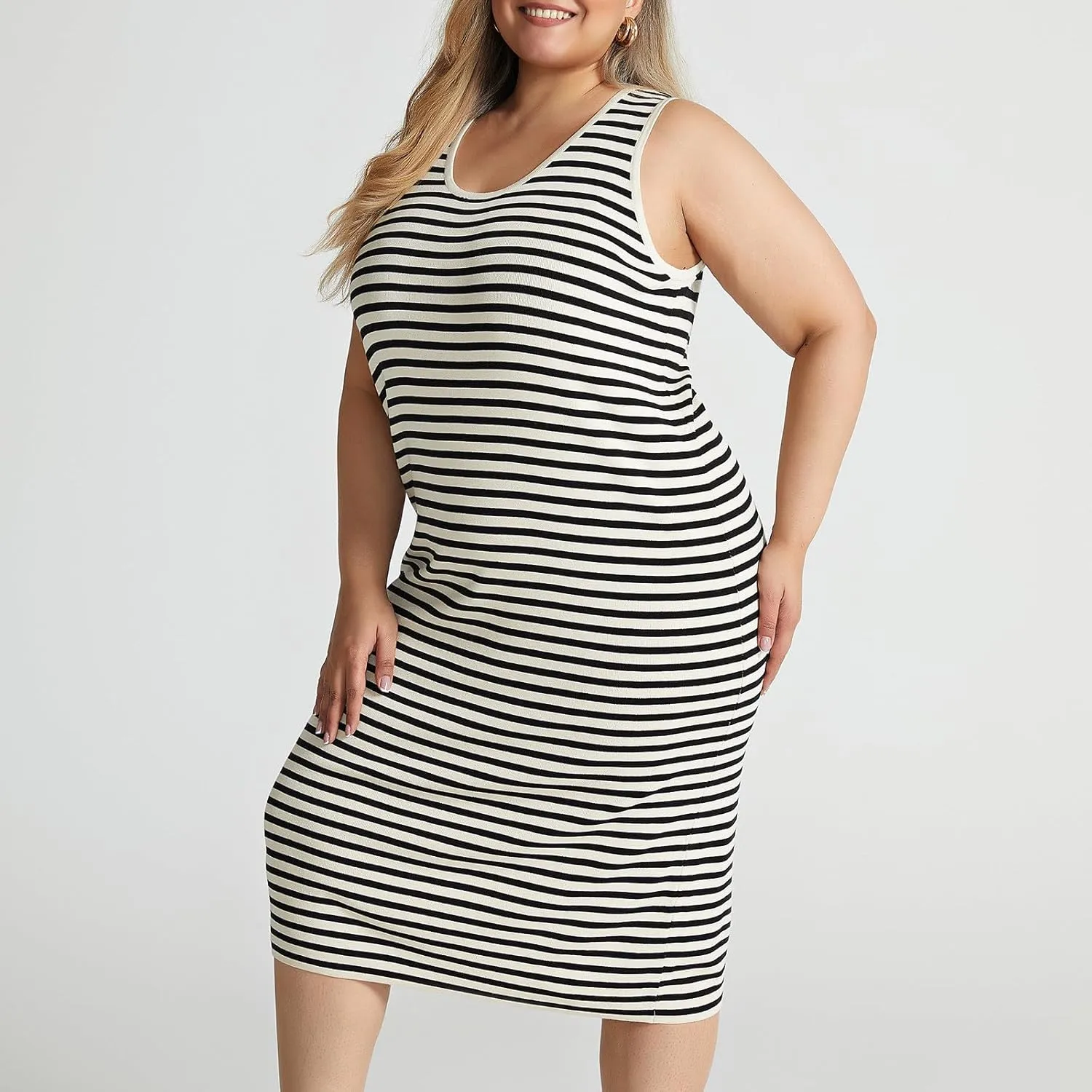 Plus Size Summer Tank Dress for Women Casual Sleeveless Crewneck Striped Sundresses 2025 Trendy Midi Dresses