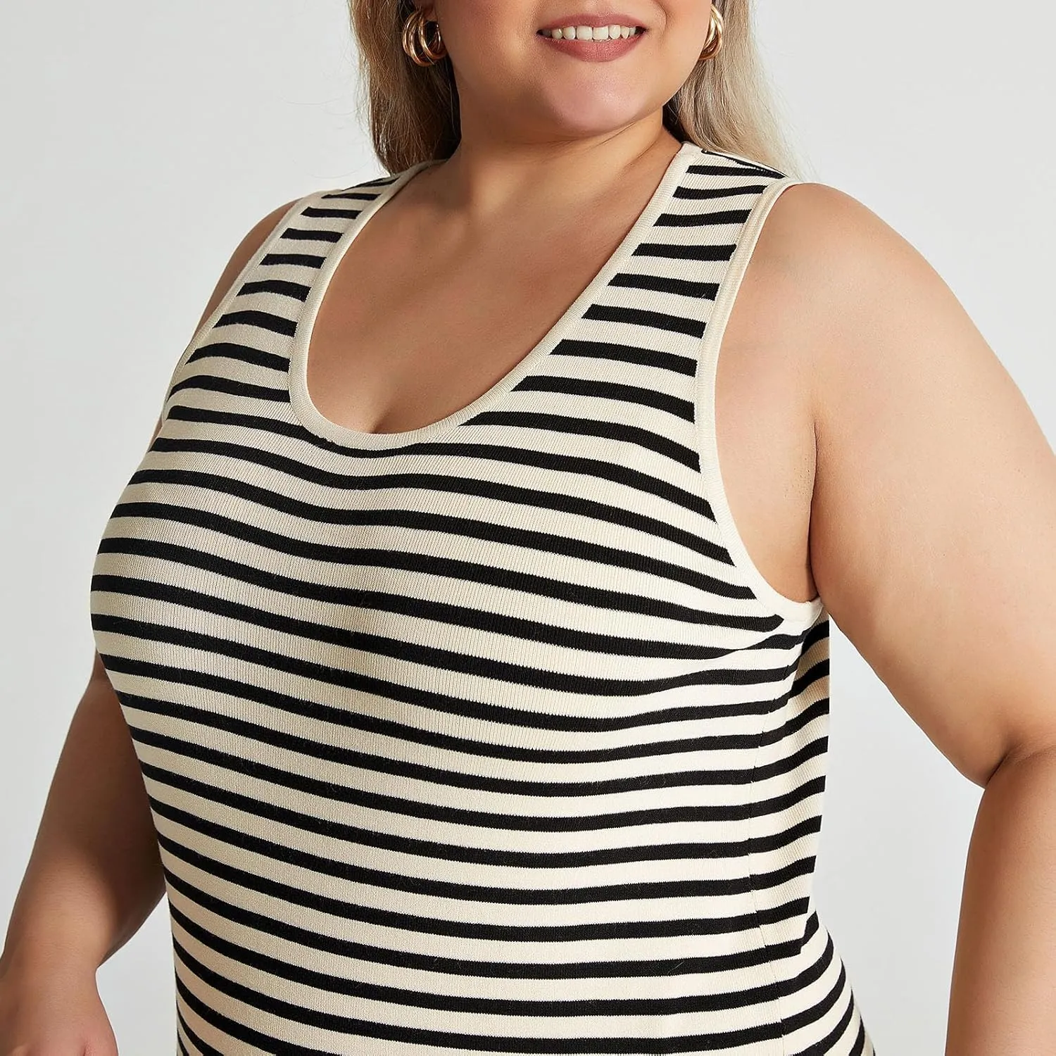Plus Size Summer Tank Dress for Women Casual Sleeveless Crewneck Striped Sundresses 2025 Trendy Midi Dresses